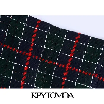 KPYTOMOA Naiste 2021 Stiilne Mood Metallist Kett Tweed Kontrollige Mini Seelik Vintage Kõrge Vöökoht Küljel Tõmblukk Naiste Seelikud Mujer