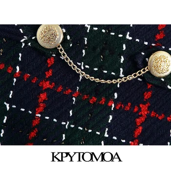 KPYTOMOA Naiste 2021 Stiilne Mood Metallist Kett Tweed Kontrollige Mini Seelik Vintage Kõrge Vöökoht Küljel Tõmblukk Naiste Seelikud Mujer