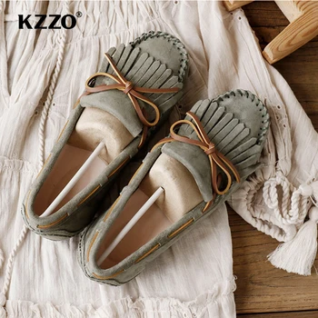 KZZO saabuvad Uued Kvaliteetsed kevad-suve Mood Naiste Korterid Ehtne Nahk Moccasins Vabaaja mokassiinkingad Hingav Sõidu kingad