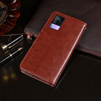 Kaardi hoidiku kaas juhul paigaldada puhul VIVO V21e 4G Pu nahast Flip Case Retro rahakoti ja telefoni kott juhul sulgemise rihm