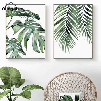 Kaasaegne Roheline Taim Pildi Põhjamaade Palm Leaf Plakatid ja Pildid Seina Art Ühes Tükis Lõuendile Maalimine elutuba Home Decor