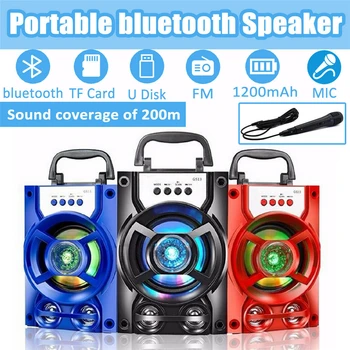 Kaasaskantav Bluetooth Kõlar Koos Mikrofoni Värvikas LED Laetav Pool Karaoke Masin Toetab TF-Kaardi/USB FM