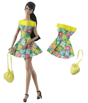 Kahe-osaline kleit kott one-word krae lill Mood vabaaja riided Kleit Riided Sobivad Komplektid Barbie BJD FR SD Nuku Riideid