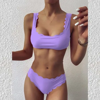 Kaks Tükki Seksikas Bikinis Tahke Push-Up Bikiinid 2021 Uus Disain Polsterdatud Rinnahoidja Paelad Kõrge Vöökoht Ujumistrikoo Naiste Ujumisriided Naiste Biquini