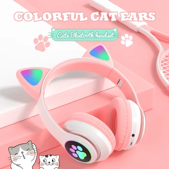 Kass Kõrva Juhtmeta Kõrvaklapid Bluetooth-5.0 RGB Kõrvaklapid Bass Müra Tühistamises Täiskasvanud Lapsed Tüdruk, Peakomplekti Toetada TF Kaarti Kasko Mic 17178