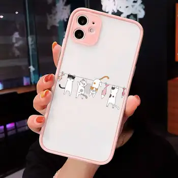 Kass armas Loominguline valge Cute cartoon Telefon Case For iPhone 12 11 Mini Pro XR, XS Max 7 8 Plus X Matt läbipaistev Roosa Kaas