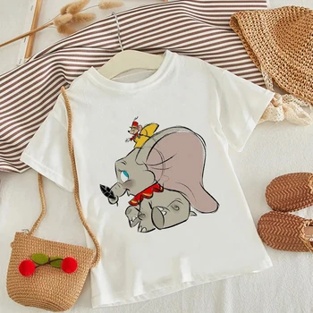 Kawaii Baby Boy T-särk Dumbo Elephant Graafiline Tüdruk Tshirts Top Juhuslik Tänaval Lühikeste varrukatega Valge Pehme 3T-12T Laste Riided