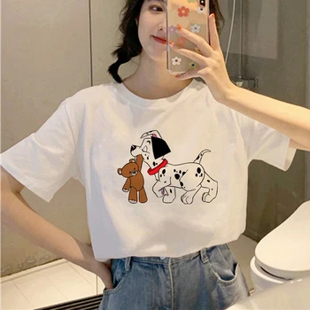 Kawaii Vähe Märgatud Koerte Pildid Tshirt Naiste Lühikese varrukaga, kanna T-Särk 101 dalmaatsia koerad Vintage T-särk Tüdruk Moe Harajuku Tops