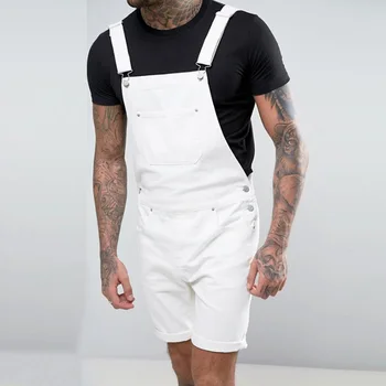 Kena Meeste Valge Lühikeste Traksipükste Suvel VogueJeans Püksid Meestele Streetwear Rinnatüki Üldiselt Kombekas Pop Pluss Suurus Tasku Suspender Püksid 148213