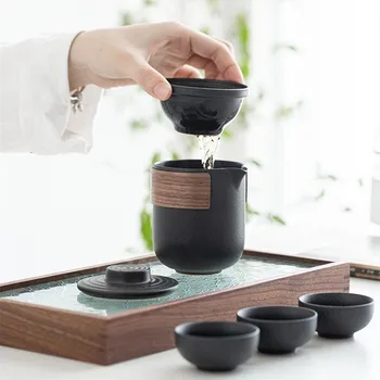 Keraamika Portselan Kung Fu Tee Set Teaware Tee Pott ja Tassi Komplekt Travel Tee Set Portatiivne Üks Pott ja Neli Tassi
