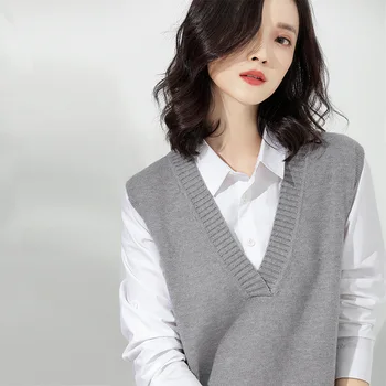 Kevadel ja Sügisel new korea versioon on V - kaelus varrukateta kudumid naiste vest vest vest naiste pikk SR-A18T3025 32485