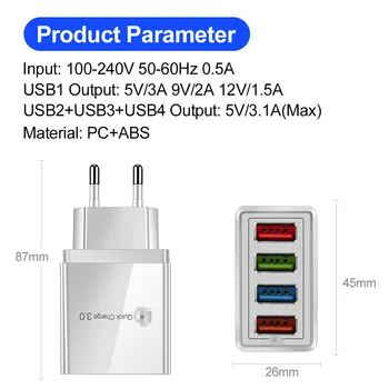Kiire Laadimine 3.0 Adapter-4 Ports USB-Laadijaga Kiire Laadimine Telefoni Kaabli 3 in 1 1M Nutitelefoni Laadija ELI Seina Adapter