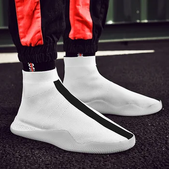 Kingad meeste trendikad kingad, uus mood vabaaja jalatsid isiksuse sõidavad liini must ja valge komplekt jalga kõrge-top sokid kingad sport