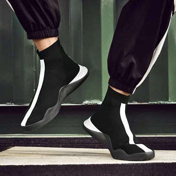 Kingad meeste trendikad kingad, uus mood vabaaja jalatsid isiksuse sõidavad liini must ja valge komplekt jalga kõrge-top sokid kingad sport