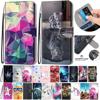 Klapp Nahast Juhtumi Puhul Huawei Honor 7X Fundas 3D Rahakott Kaardi Omanik Seista Kaane Au 7X Lõvi, Tiiger Värvitud Coque