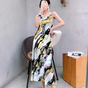 Kleit Naiste Vintage Suvel Lihtne Printimine Rihm Elegantne Kõik-mängu Riietus Lady Suur Suurus M-4XL Seksikas Õhuke Keskel vasikas Ins-line