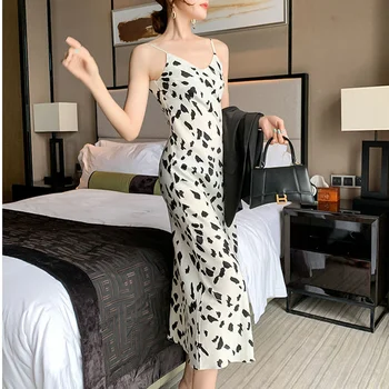 Kleit Naiste Vintage Suvel Lihtne Printimine Rihm Elegantne Kõik-mängu Riietus Lady Suur Suurus M-4XL Seksikas Õhuke Keskel vasikas Ins-line
