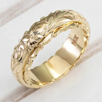 Kollane Kuld Peatatud Nikerdatud Roosi Lill Rõngas naiste ja meeste kuld heliseb 14 pr, Naiste ehted sõrmused Pulma-Aastapäeva 2021