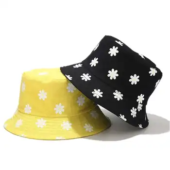 Kollane Must Print Lill Puuvill panama Kopp Müts Naiste Kokkupandav Väljas Sport Beach Mütsid Hingav Juhuslik Kalamees Müts 2020
