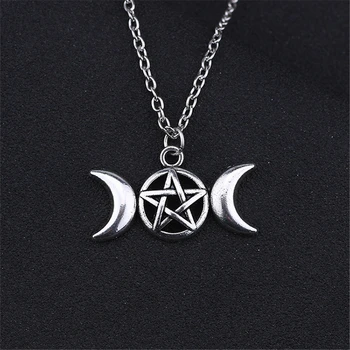 Kolmekordne Kuu Jumalanna Wicca Nõidus Pentagramm Kaelakee Võlusid Kuu Pentagramm Ripats Ehted Metalli Sulam Ehted