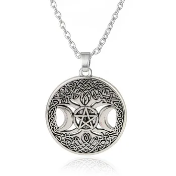 Kolmekordne Kuu Jumalanna Wicca Pentagramm Maagiline Amulett Kaelakee Naiste puu moon 35882