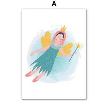 Koomiks Joonistatud Fairy Girl Star Lind Lasteaia Seina Art Lõuend Maali Nordic Plakatid Ja Pildid Seina Pildid Kids Room Decor