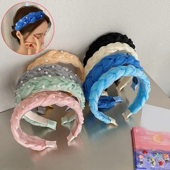 Korea Ins Uus Peapael Candy Värvi Naiste Twist Punutud Hairband Ins Mood Juuksed Roop Suvel Lai-Serv Pearl Juuksed Hoop Peakatet
