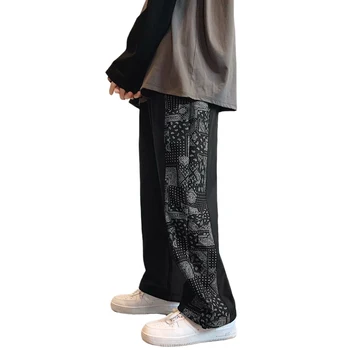 Korea Meeste Mood Graafiline Print Vabaaja Püksid Suvel Meeste Streetwear Hip-Hop Sörkimine Püksid Kõik-match Must Sirge jalg Püksid