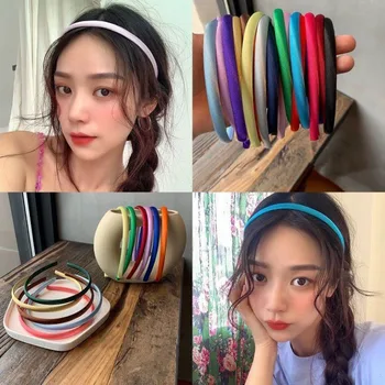Korea Minimalistliku Stiili Headpiece Puhas Värv Lihtne, Kõik-mängu Fashion Õhuke Elastne Juuksed Hoop Tüdrukud Satiin Kaetud Pea Hoop