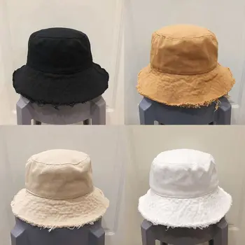 Korea Naised Päikesekaitsetoodete Puuvill Kopp Müts Vintage Õnnetud Kulunud Tutid Lai Nokk Värviga Packable Kalamees Kork