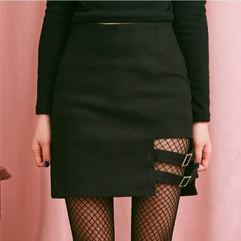 Korea Stiilis Naiste Suvel Harajuku Seksikas Ebaregulaarne Kõrge Vöökoht Sidemega Seelik Naiste Must Gooti Mini Bodycon Lühike Seelik Clubwear