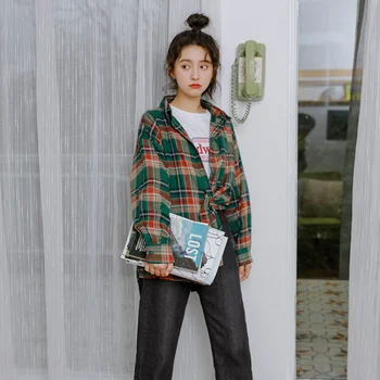 Korea Stiilis Ruuduline Klassikaline Lahti Särgid Pluus Naiste Daily Kõik-mängu Armas Õpilane Naiste Riided Fashion Vintage Särk