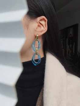 Kshmir Uus tume sinine akrüül-kuld-metallik geomeetriline ringi liialdatud pikad kõrvarõngad tüdrukute ehted 2021