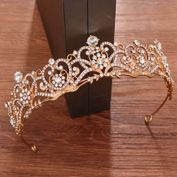 Kulla Värvi Diadem Morsiamen Tiaras Ja Kroonid Juuksed Ehted Naiste Rhinestone Crystal Crown Peapael Pulmad Juuksed Tarvikud 179029