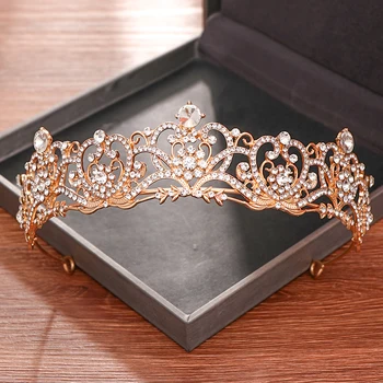 Kulla Värvi Diadem Morsiamen Tiaras Ja Kroonid Juuksed Ehted Naiste Rhinestone Crystal Crown Peapael Pulmad Juuksed Tarvikud