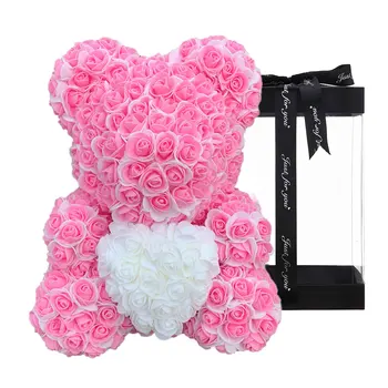Kuum 40cm Kunstlik Roos Südame Teddy Bear Käsitöö Karu Roosid Naistele sõbrapäeva emadepäeva Pulm Kingitus Bithday 12168