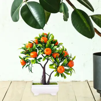 Kuum Plastikust Kunstlik Pottidesse Orange Tree Bonsai Faux Taimede Võltsitud Kapseldatud Lill Kontor Aia Poole Hotell Desktop Decor