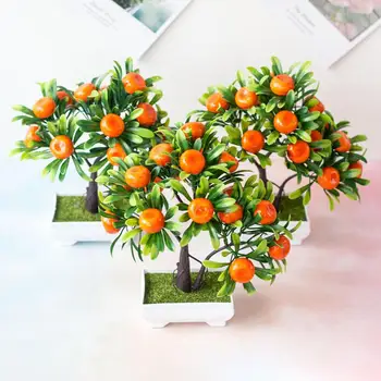 Kuum Plastikust Kunstlik Pottidesse Orange Tree Bonsai Faux Taimede Võltsitud Kapseldatud Lill Kontor Aia Poole Hotell Desktop Decor
