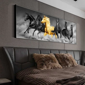 Kuus Töötab Must ja kuldne Hobune Loomade Lõuendile Maali Kunst Kuld Plakatid ja Pildid Seina Art Pilt Kodu Kaunistamiseks raamita 4911