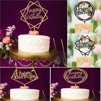 Kvaliteetne Akrüül Omanik kirjalikult Happy Birthday Cake Torukübar Magustoit Kodu Kaunistamiseks Pool Kooki Lipu Torukübar Pool Tarvikud