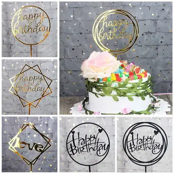 Kvaliteetne Akrüül Omanik kirjalikult Happy Birthday Cake Torukübar Magustoit Kodu Kaunistamiseks Pool Kooki Lipu Torukübar Pool Tarvikud