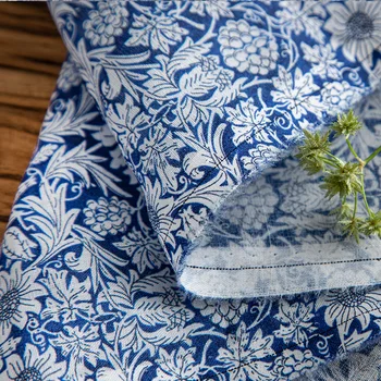 Kvaliteetsed uued looduslikud ramjee kangas Sinine ja valge digitaaltrükk õmblemine Seeliku vooder, kleit särk kott materjal