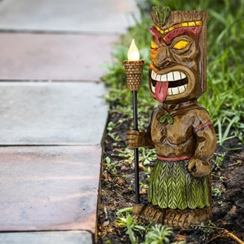 Käsitsi Maalitud Vaik Kuju Vana Maya Tiki Totem Holding Tõrvik Skulptuur Väljas Aed Figuriin Õue Kunsti Ornament