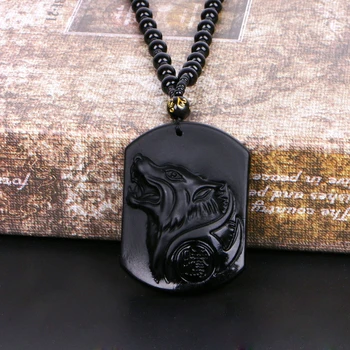 Käsitsi Nikerdatud Loomulik Tõeline Obsidian Kisades Hunt Pea Amulett Ripats Kaelakee
