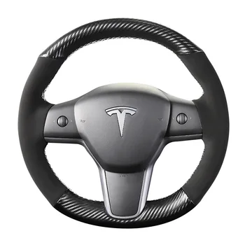 Käsitsi Õmblemine Rooli Kate Tesla Model 3 Ehtne Nahk DIY 5D süsinikkiust Valge Nõel ja Niit Õmblusmaterjalid Perforeeritud 138148
