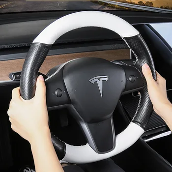 Käsitsi Õmblemine Rooli Kate Tesla Model 3 Ehtne Nahk DIY 5D süsinikkiust Valge Nõel ja Niit Õmblusmaterjalid Perforeeritud