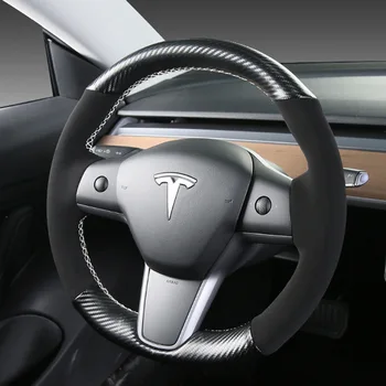 Käsitsi Õmblemine Rooli Kate Tesla Model 3 Ehtne Nahk DIY 5D süsinikkiust Valge Nõel ja Niit Õmblusmaterjalid Perforeeritud