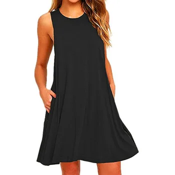 Kõrge Kvaliteet Mood Naiste Must Sinine Kleit Suvel Lühikesed Varrukad O-Kaeluse Vabaaja Lahtine Kleit Naine Tänaval Pluss Suurus Kleit Vestidos 71235