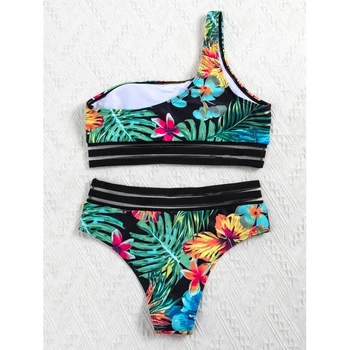 Kõrge Vöökoht Bikiinid 2021 Naiste Ujumistrikoo Naiste Ujumisriided Ühe Õla Bikinis Set trikoo Naiste Ujumine Suvel Rannas Kanda