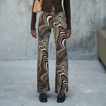 Kõrge Vöökoht Streetwear Püksid Pruunid, Lipsu Värvi Trükitud Vintage 2021 Y2K Mood Varustus Klubi Põhjad Laiad Jalad pikad Püksid